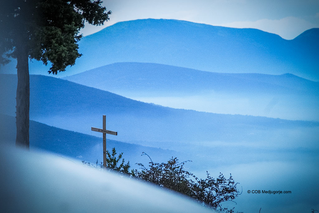Foggy Cross Mountain in Medjugorje.