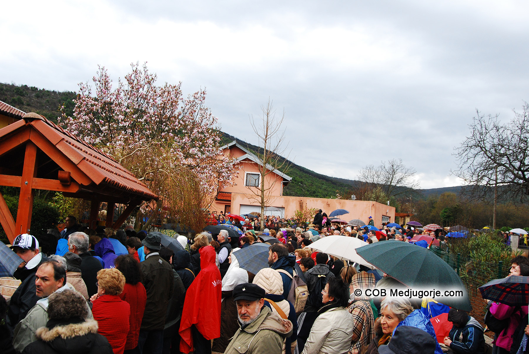 Thousands of pilgrims outside the home of Medjugorje visionary Mirijana Soldo
