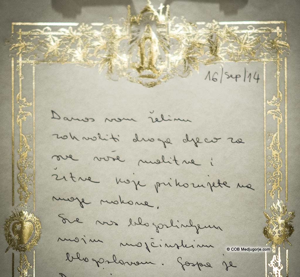 Marija's handwriting of the September 16, 2014 message