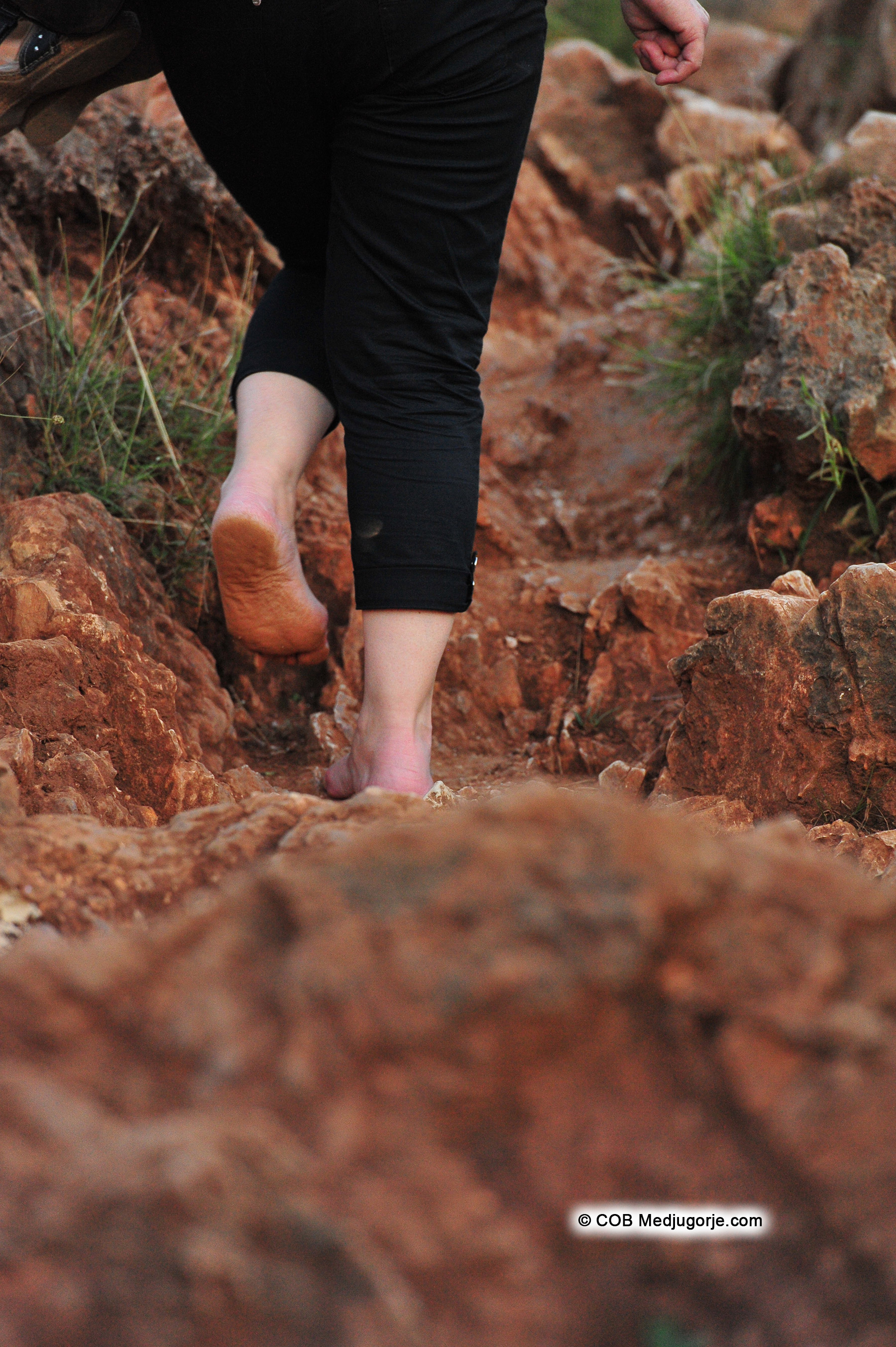 Barefoot Pilgrim climbing at Ivan's apparition August 4, 2014
