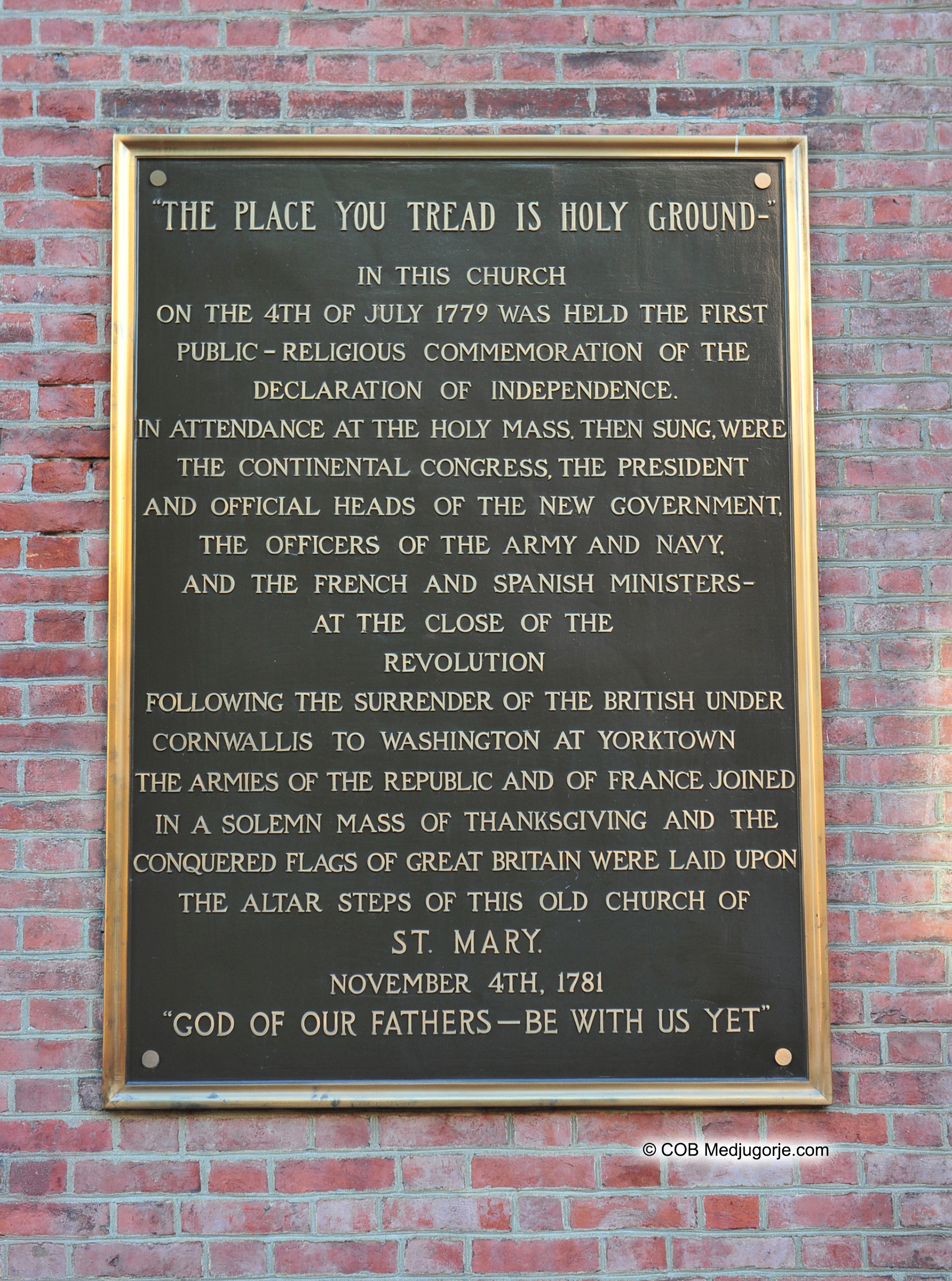 a small plaque outside of St. Mary’s Church in philedelphia