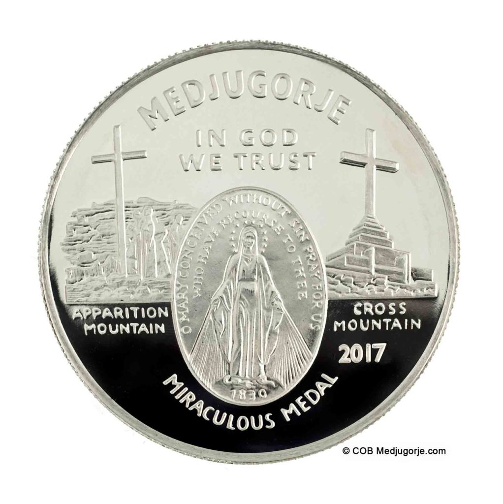 Miraculous Medal Medjugorje Silver Round Front