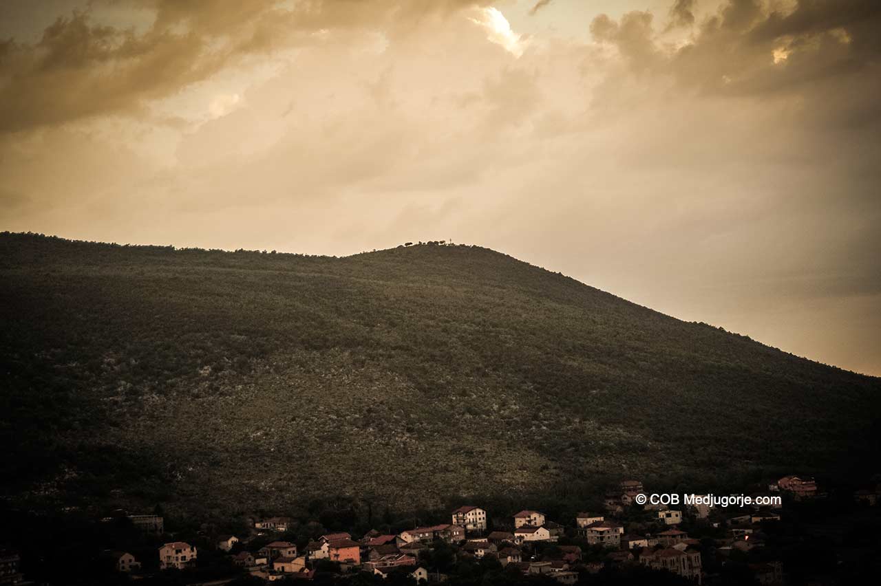 Cross mountain at sunset in Medjugorje