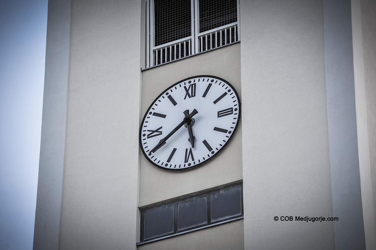 St. James Church clocks show apparition time in Medjugorje
