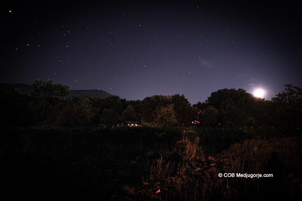 Cross Mountain in Medjugorje at night time
