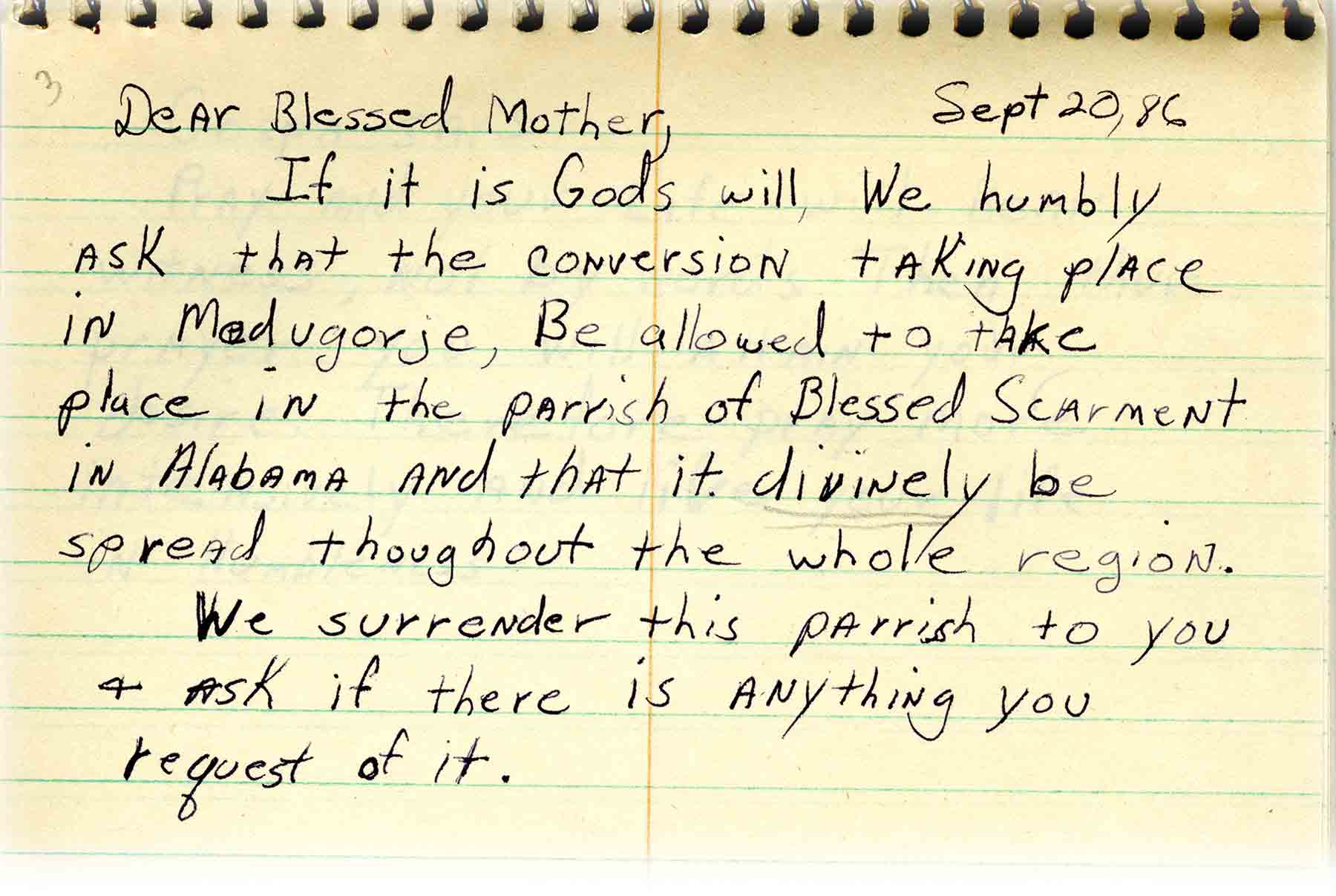 A Friend of Medjugorje's Question to Our Lady September 20, 1986