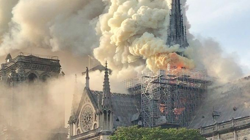 Notre Dame Cathedral in Paris in Flames April 15, 2019