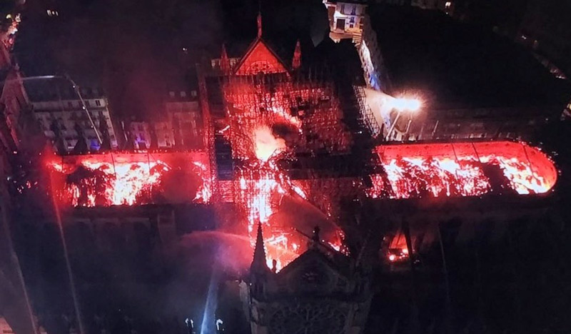 Notre Dame Cathedral in Paris in Flames April 15, 2019
