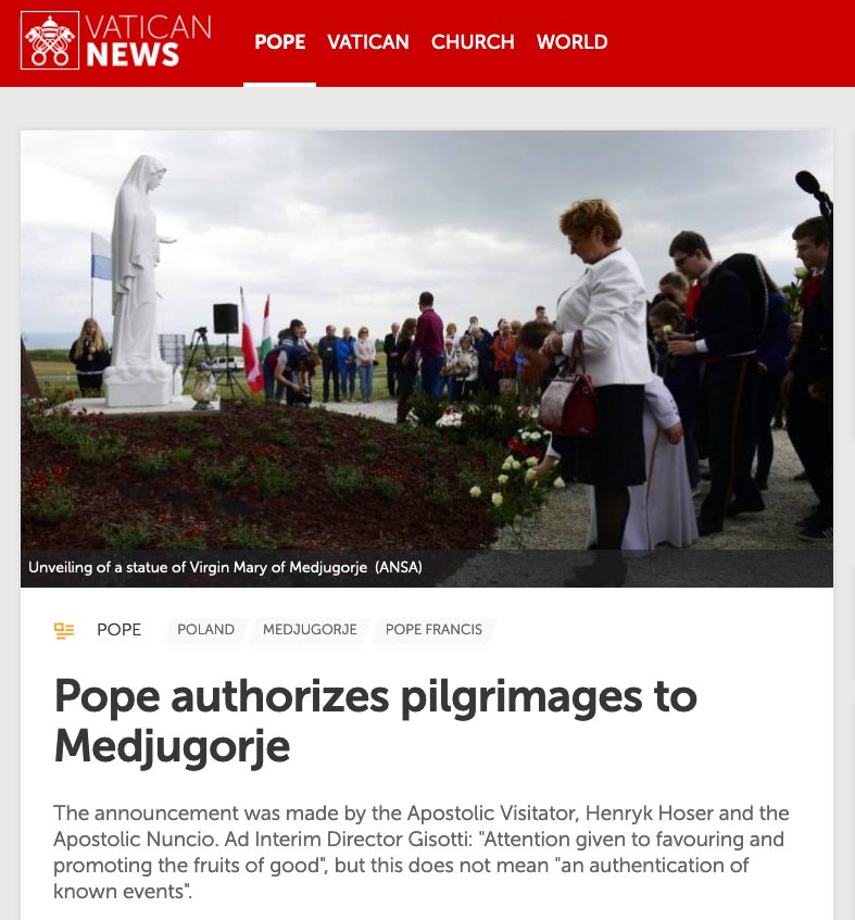 Pope Francis Authorizes Pilgrimages to Medjugorje