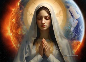 Our Lady praying for a world destroying itself.